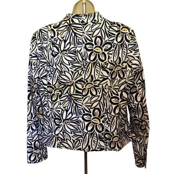 Jones Wear Floral Jacket 12 Black White Stretch Long Sleeve Single Button Lined - Picture 5 of 10